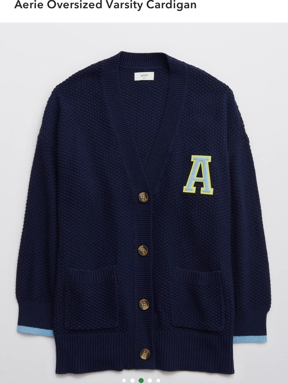 Aerie Navy Knit Oversized Varsity Cardigan